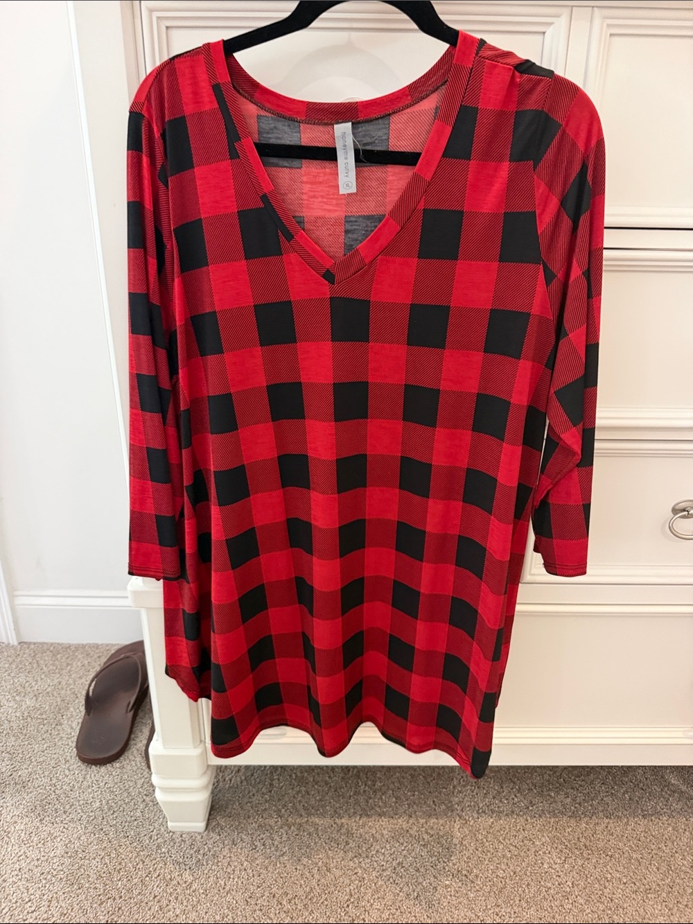 Honeyme Red & Black Buffalo Plaid V-Neck Tunic